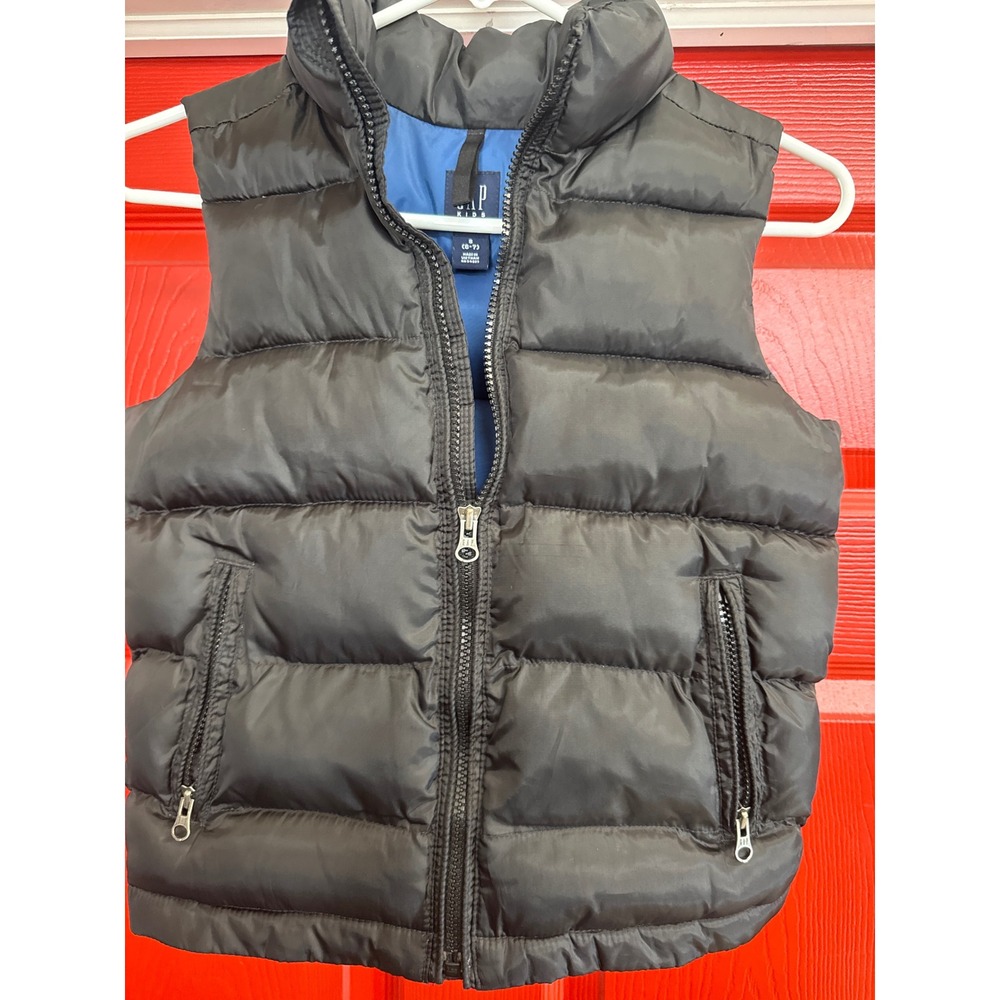 Gap‎ Kids Black Puffer Vest Sleeveless Quilted Jacket Blue Lining Size S 6-7